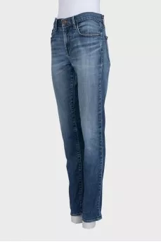 Blue high-waist straight-leg jeans