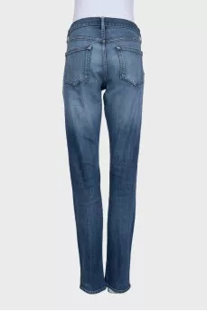 Blue high-waist straight-leg jeans