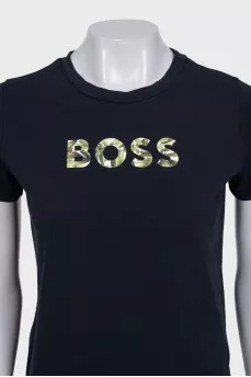 T-shirt with a black brand logo