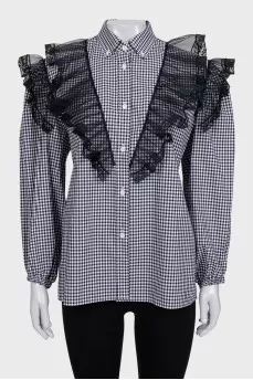 Чорно-біла картата сорочка з мереживом