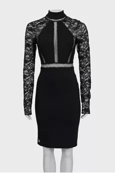 Black bodycon dress with lace sleeves