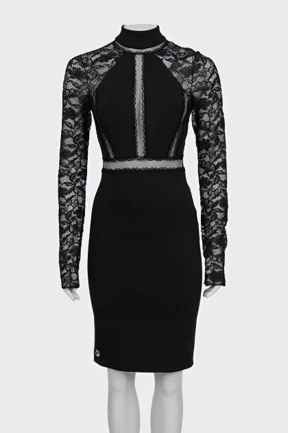 Black bodycon dress with lace sleeves