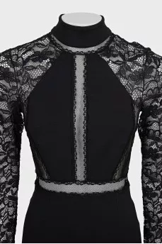Black bodycon dress with lace sleeves