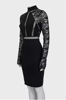 Black bodycon dress with lace sleeves