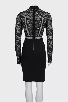 Black bodycon dress with lace sleeves