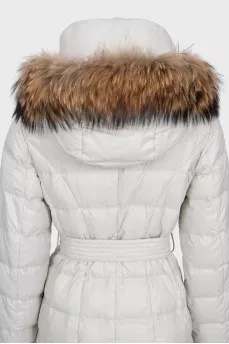 Gray fitted down jacket with belt
