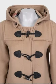 Beige wool coat with a hood