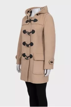 Beige wool coat with a hood