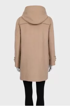 Beige wool coat with a hood
