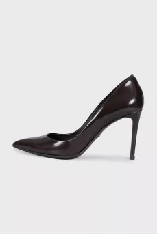 Brown leather stiletto heels