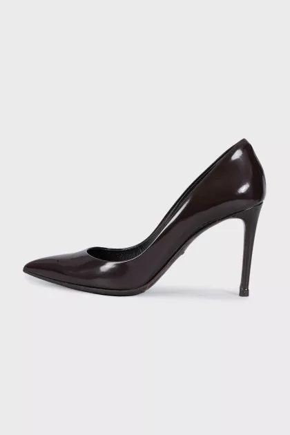 Brown leather stiletto heels
