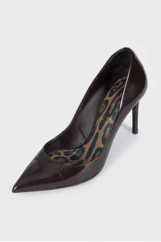 Brown leather stiletto heels