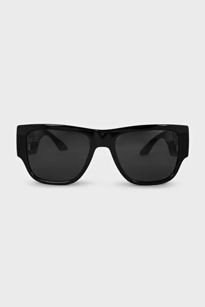 Rectangular frame sunglasses with black lenses