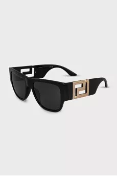 Rectangular frame sunglasses with black lenses