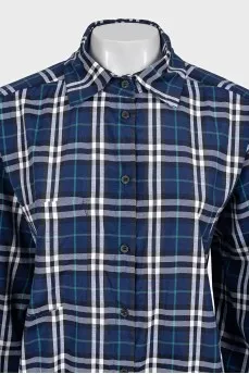 Blue loose-fitting shirt with a plaid print