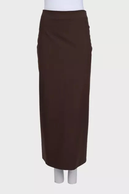 Brown wool midi skirt