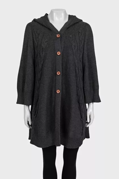 Gray wool cardigan with a hood
