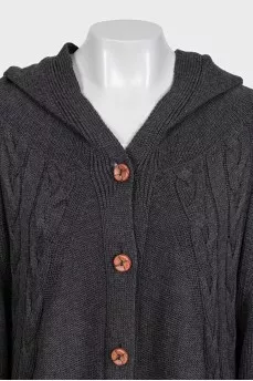 Gray wool cardigan with a hood