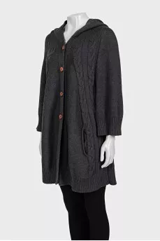 Gray wool cardigan with a hood