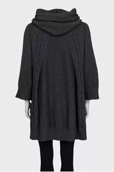 Gray wool cardigan with a hood