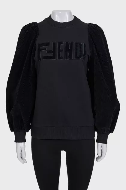 Black sweatshirt with puff sleeves