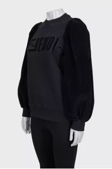 Black sweatshirt with puff sleeves