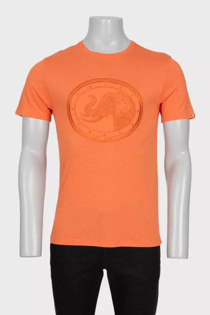 Men's orange T-shirt with embroidery