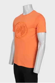 Men's orange T-shirt with embroidery
