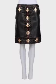 Black leather skirt with braiding