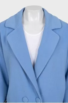 Wool coat with a light blue top and a checkered bottom