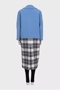 Wool coat with a light blue top and a checkered bottom