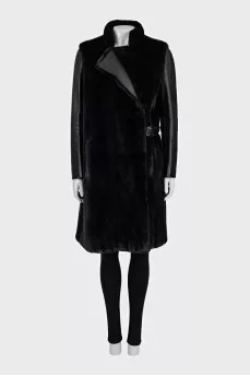 Black mink coat with leather sleeves