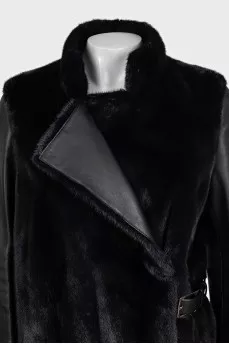 Black mink coat with leather sleeves