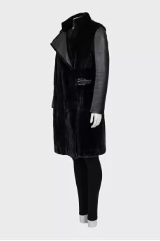 Black mink coat with leather sleeves
