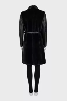 Black mink coat with leather sleeves