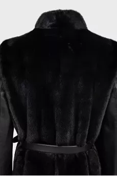 Black mink coat with leather sleeves