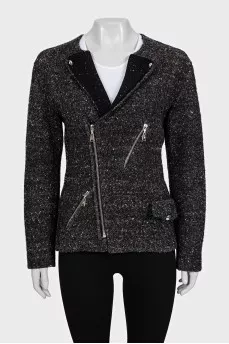 Tweed jacket with diagonal fastening