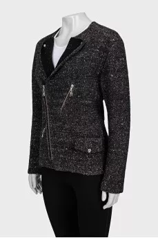 Tweed jacket with diagonal fastening