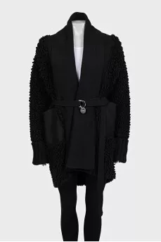 Long black cardigan with a belt
