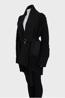 Long black cardigan with a belt