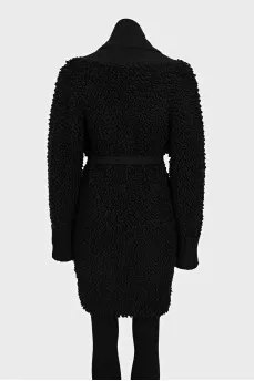Long black cardigan with a belt