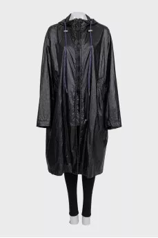 Black trench coat with print