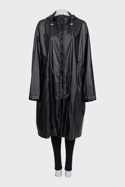 Black trench coat with print