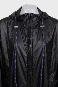 Black trench coat with print