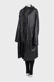 Black trench coat with print