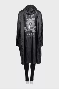 Black trench coat with print