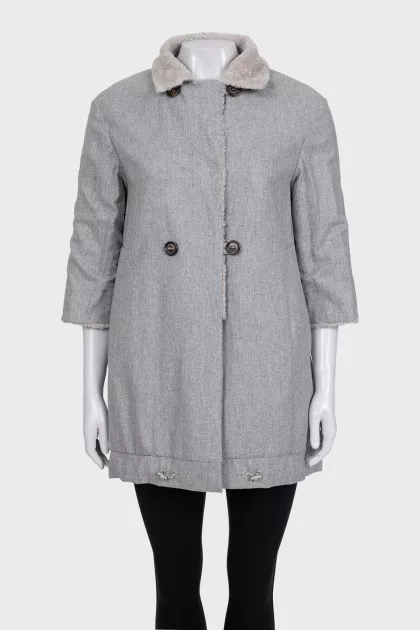Reversible coat made of wool, silk and cashmere
