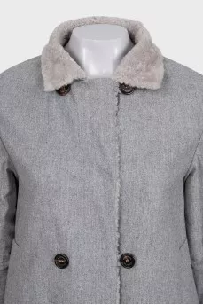 Reversible coat made of wool, silk and cashmere