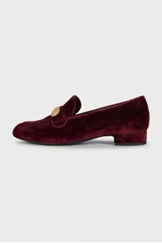 Red velvet loafers with decor