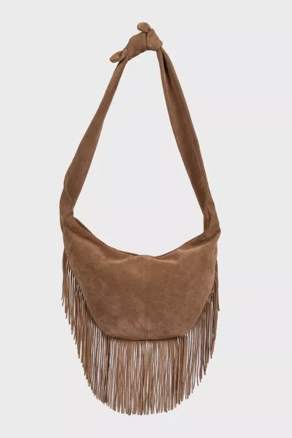 Brown suede bag with fringe